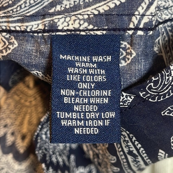 Chaps 100% Cotton Long Sleeve Blue White Paisley Button Down Shirt Top Size 2X - Picture 4 of 5